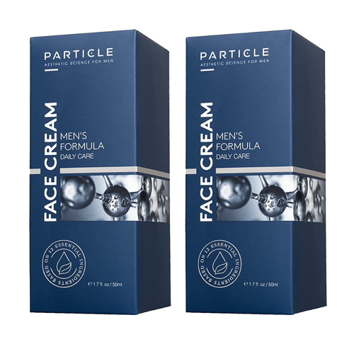 Two boxes of Particle Men's Formula Face Cream on a white background