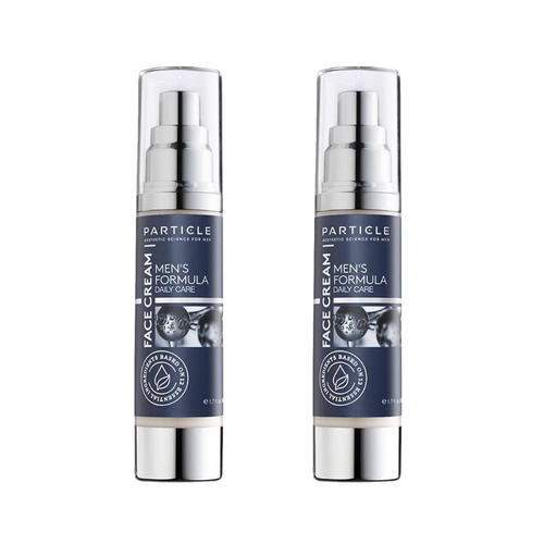 Two bottles of Particle Men's Formula Face Cream on a white background