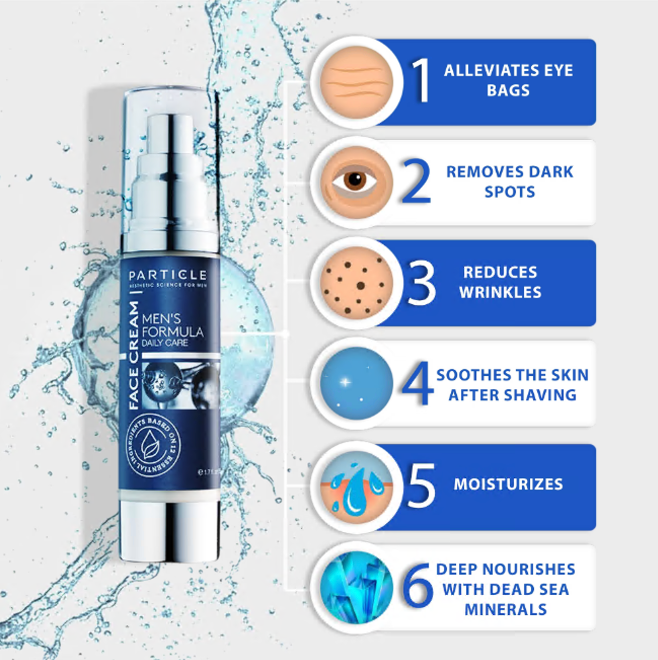 Particle Face Cream Men 6 in 1 Anti-Aging Cream Fights Eye Bags Dark Spots - 1.7 fl oz / 50ml