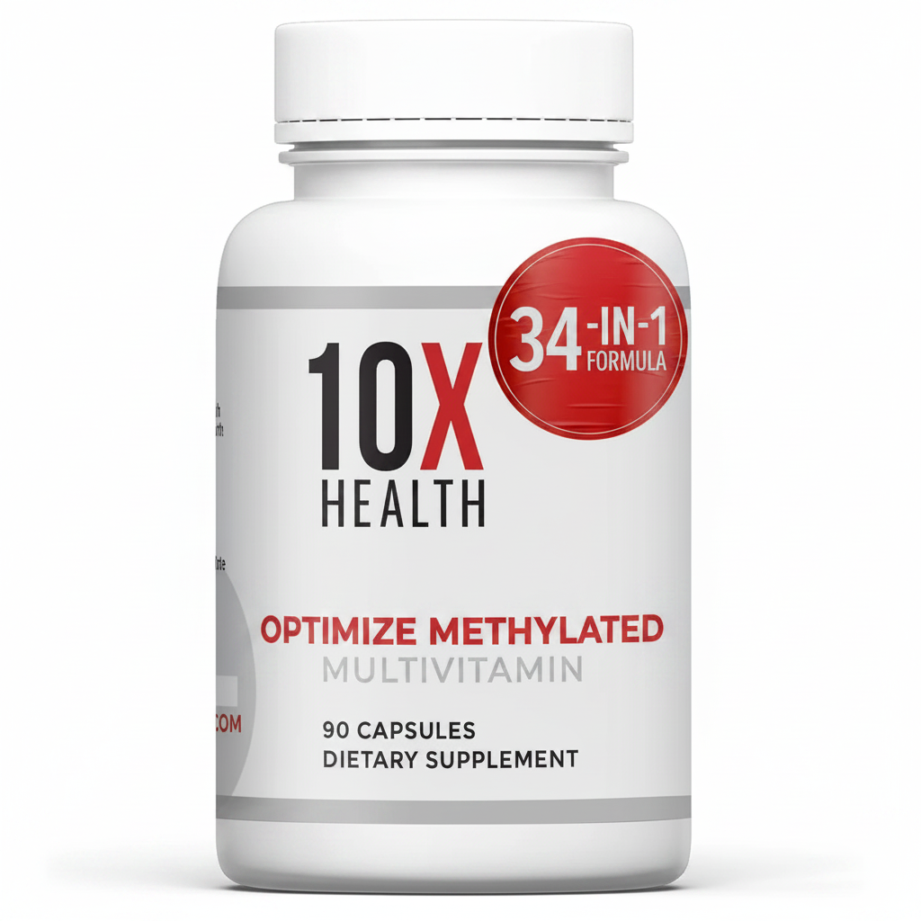 10X Health Optimize Methylated Multivitamin 90 Capsules on white background