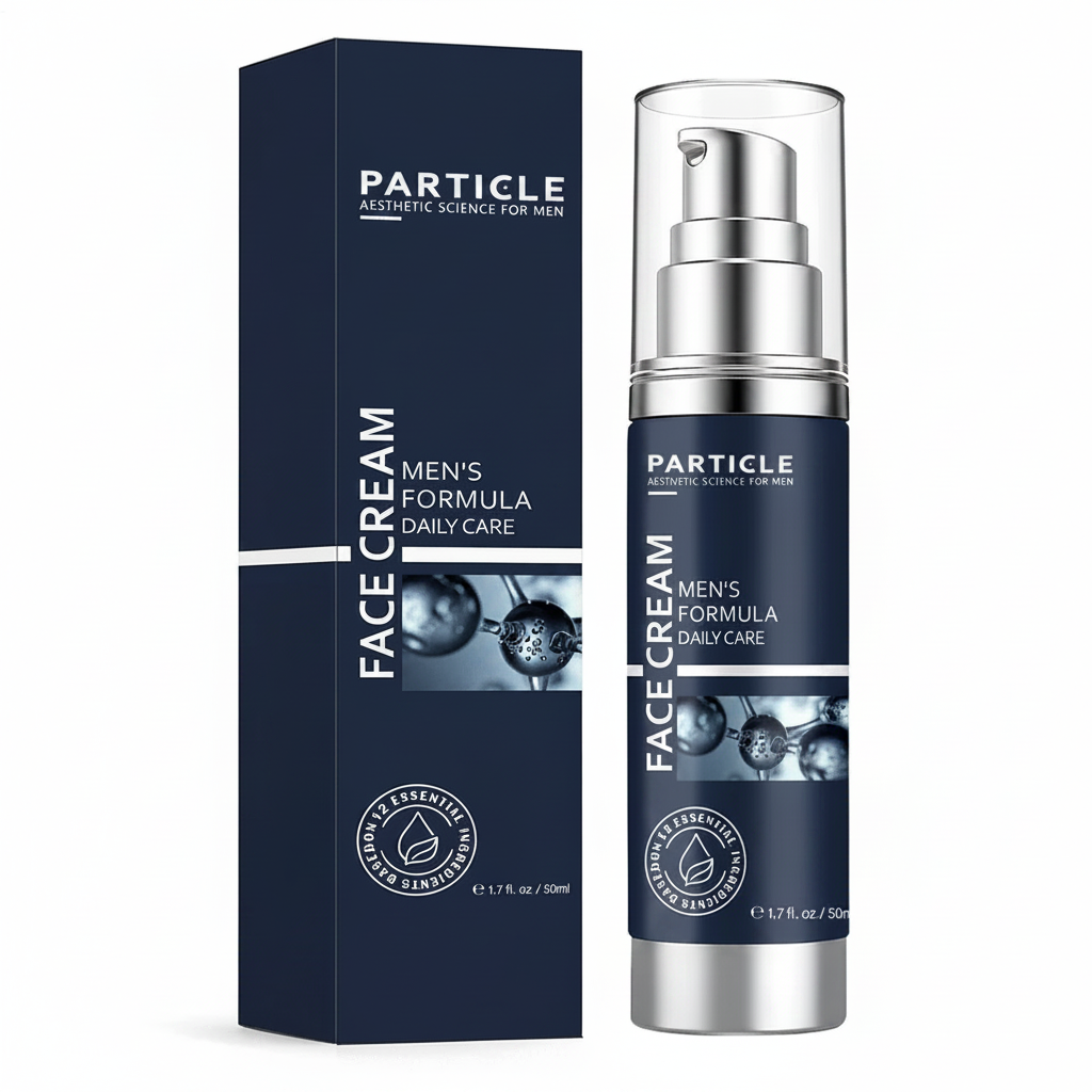 Particle Face Cream for Men – box and bottle on white background